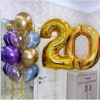 Шары на юбилей 20 лет в золотом цвете