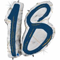 Шар Цифра 18 Мрамор Синий Голография