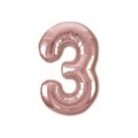 Фольгированная цифра 3 Розовое Золото Slim