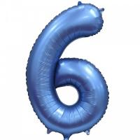 Шар цифра сатин 6 синяя