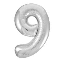 Фольгированная цифра 9 Серебро Slim
