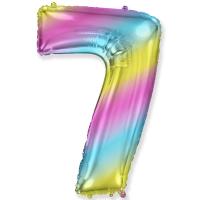 Радужная фольгированная цифра 7 102см