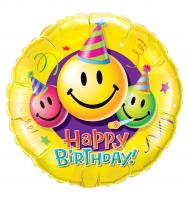 Воздушный фольгированный шар Happy Birthday смайлы