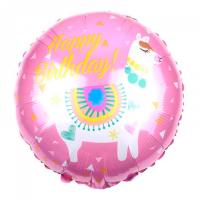 Шар круглый Лама Happy Birthday розовый