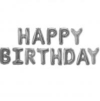 Надпись из воздушных шаров Happy Birthday серебро