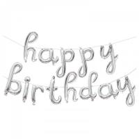 Набор шаров-букв мини-надпись Happy Birthday серебряные 43 см