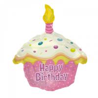Шар в форме кекса Happy Birthday розовый