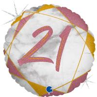Фольгированный шар Круг цифра 21 Мрамор розовое золото