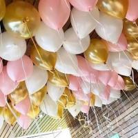 Шарики под потолок Белого, Розового и Золотого цветов