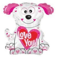 Фольгированный шар Белый щенок - Love You