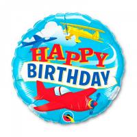 Шар круглый Happy Birthday Самолеты винтаж