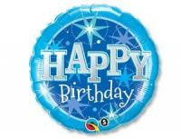 Воздушный фольгированный шар Happy Birthday Синие звезды