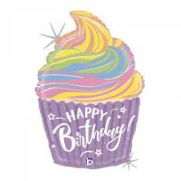 Шар капкейк Happy Birthday сиреневый