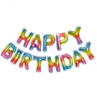 Надпись из воздушных шаров Happy Birthday радужные