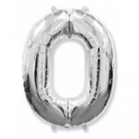 Шар Цифра 0 Серебро, 102 см