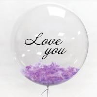 Прозрачный шар баблс с перьями love you