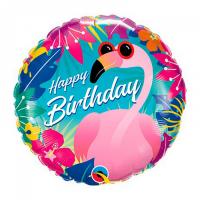 Шар круглый Happy Birthday Фламинго в тропиках