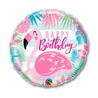 Шар круглый Happy Birthday Фламинго розовый