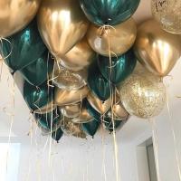 25 шаров 36 см золото хром, зелёный даблстафф, конфетти золото