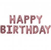 Надпись из воздушных шаров Happy Birthday розовое золото