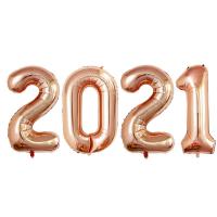 Цифры фольгированные 2021, розовое золото (гелий)