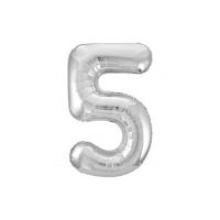 Фольгированная цифра 5 Серебро Slim