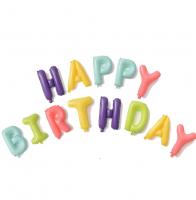 Надпись из воздушных шаров Happy Birthday макарунс разноцветные