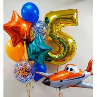 Украшение из шаров на 5 лет Оранжевый самолет
