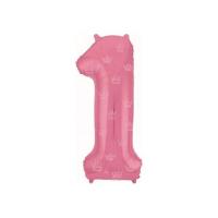 Фольгированная цифра 1 Короны. Розовый Slim