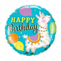 Шар круглый Happy Birthday Счастливая Лама бирюзовый