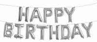 Шар Надпись из букв Happy Birthday, Серебро, 41 см