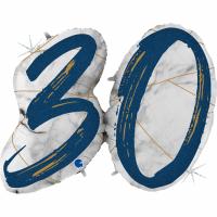 Шар Цифра 30 Мрамор Синий Голография