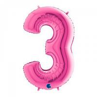 Фольгированная цифра 3 Розовая Pink