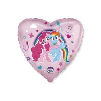 Фольгированное сердце маленькое My Little Pony. Лошадки Пинки Пай и Радуга
